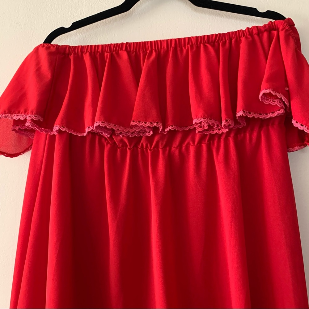 ChicWish Red Off Shoulder Ruffle Summer Dress